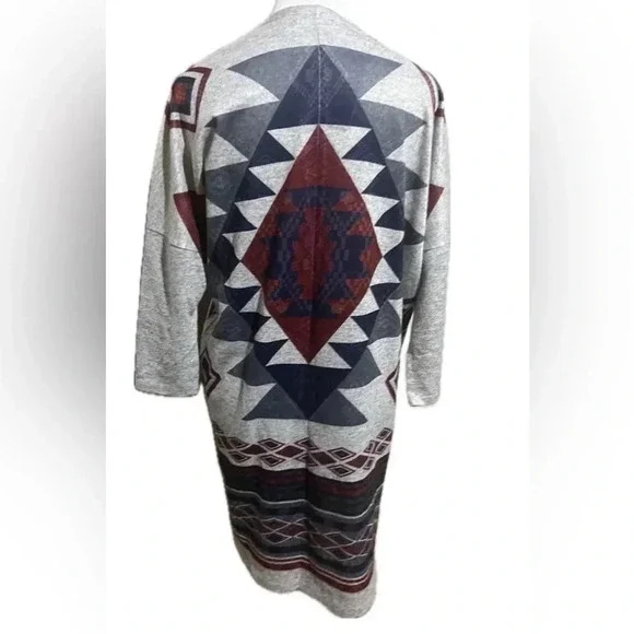 🔵 Ginger G gray Aztec open front  3/4 sleeve cardigan small - Picture 3 of 6